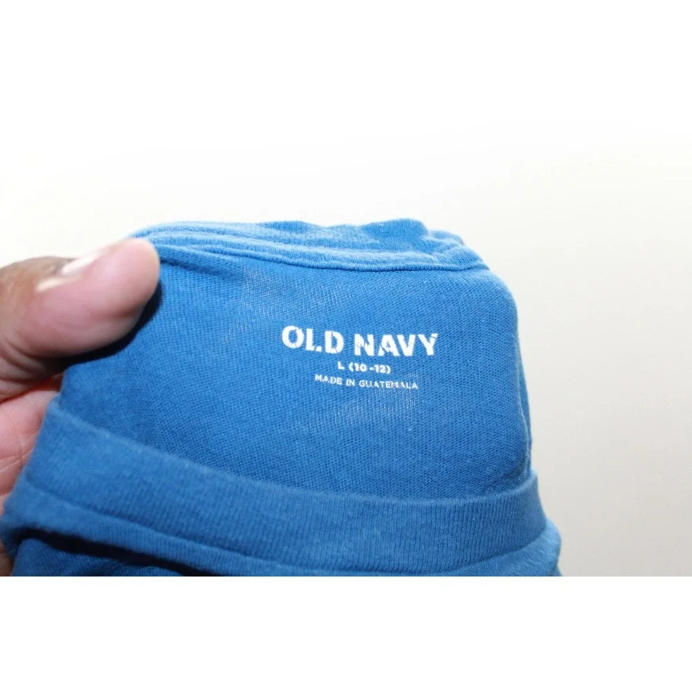 Old Navy Shirt Youth Large 10-12 Blue Bear Logo Graphic Tee Crewneck Tagless